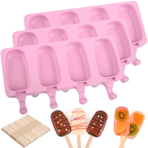 3 Pack Large Silicone Popsicle Molds with 150 Pcs Wooden Sticks (3 Count)