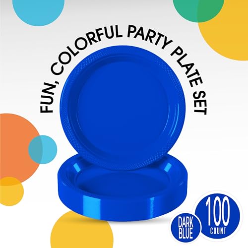 Sturdy Dark Blue Plastic Plates 10" Party Plates 100 Pcs (100 Count)