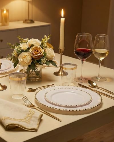 180Pcs White and Gold Dinnerware Set (180 Count)