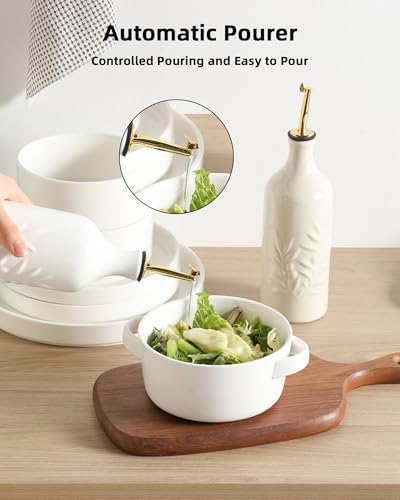 Sweejar Ceramic Olive Oil Dispenser Bottle 20 Oz Relief Opaque Oil Cruet Protects To Reduce Oxidation Suitable for Storage Vinegar