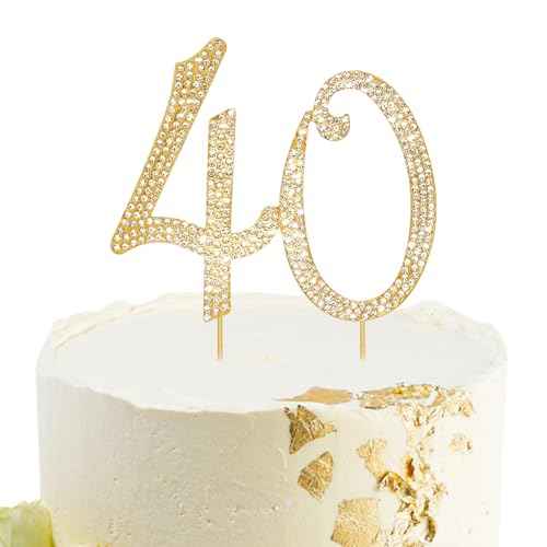 Gold 40th Birthday Cake Topper Rhinestones Cake Decorations for 40th Birthday Party