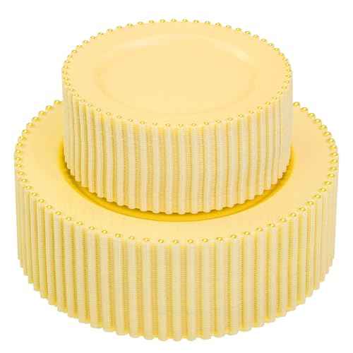 100pcs Elegant Yellow Plastic Plates with Gold Beaded for Wedding (100 Count)