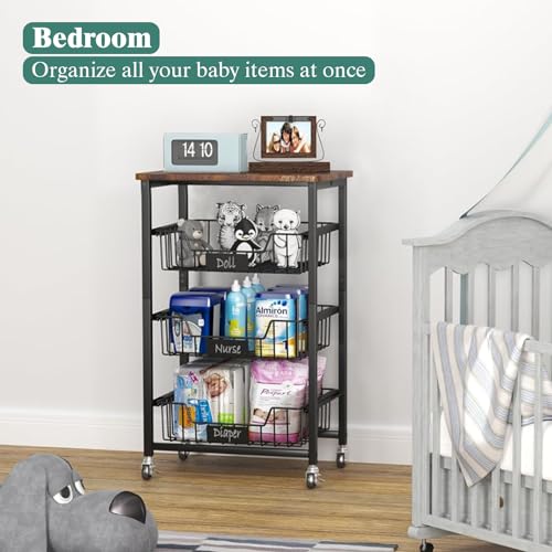 4 Tier Vegetable Fruit Basket Kitchen Storage Rolling Cart on Wheels with Pull