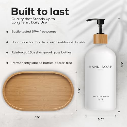 Luxury Glass Hand and Dish Soap Dispenser Set by Brighter Barns (2 Count)
