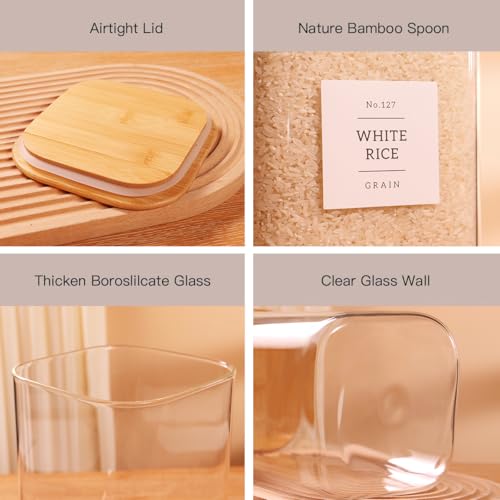 2 Pack Square Glass Flour and Sugar Containers with 132 Kitchen Pantry Labels (2 Count)
