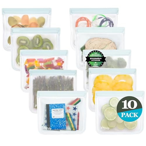 re) zip Reusable Sandwich Bags, Leakproof, 28 oz, 10-Pack, Clear