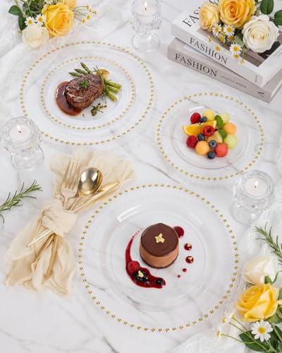 180pcs Clear Gold Plastic Dinnerware Set for Wedding Party (180 Count)