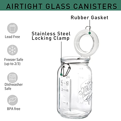 4 Pack Clear Wide Mouth Glass Mason Jars with Airtight Clamp Lids (4 Count)