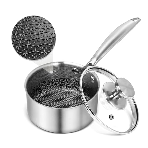 Hybrid Nonstick 1 Quart Stainless Steel Saucepan with Glass Lid