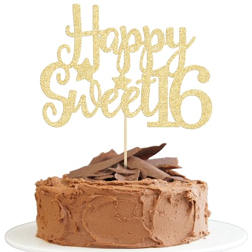 1Pc Happy Sweet 16 Cake Topper Gold Glitter 16th Birthday Cake Topper Sweet 16 Decorations 16th Birthday Decorations