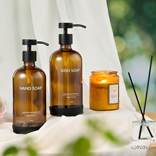 Glass Kitchen Soap Dispenser Set with Ceramic Tray (2 Count)