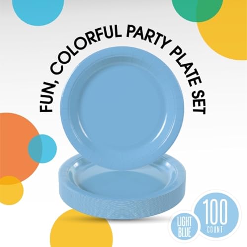 Sturdy Light Blue Plastic Plates 7" Cake Plates 100 Pcs (100 Count)
