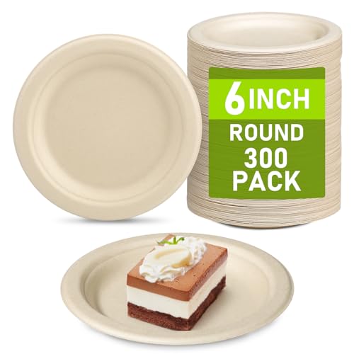 Compostable Small Paper Plates 6 inch (300 Count)