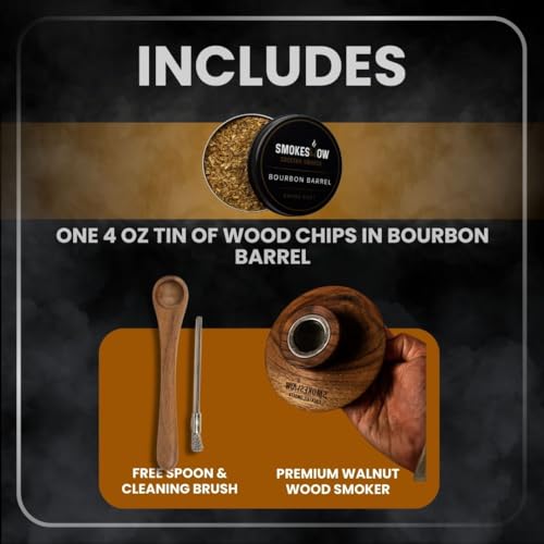 Premium Walnut Wood Cocktail Smoker with One 4 oz tin. Great for Whiskey & Old Fashion. Coated in Safe Food Natural Beeswax
