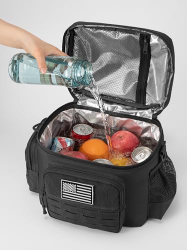 Tactical Lunch Bag for Mens Military Heavy Duty Lunch Box Work Leakproof Insulated Durable Thermal Cooler Bag for Adult Meal for Office Camping Picnic Pail MOLLE Webbing Black