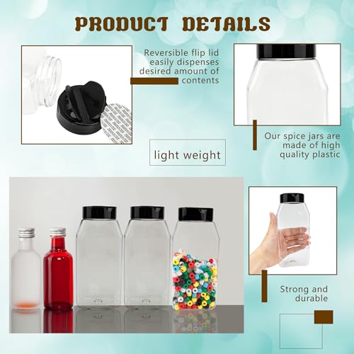 32 Pack 16 oz Plastic Spice Jars with Cap Clear Empty Square Spice Bottle with Shaker Lids Large Empty Seasoning Containers for Storing Spice Salt Seasoning (32 Count)
