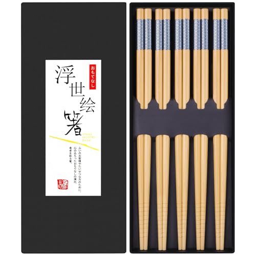 5 Pairs Bamboo Chopsticks Reusable Japanese Style Chopstick Gift Sets