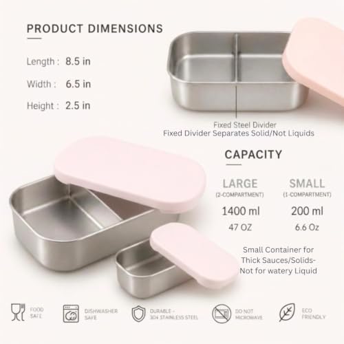 Flexibento Stainless Steel Lunch Box 47 OZ Set