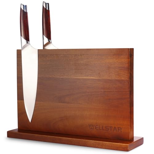 Modern Acacia Magnetic Knife Block Holder 14 x 10 Inches
