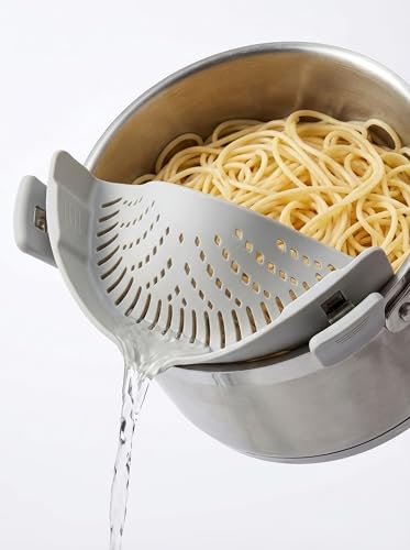 Clip On Pasta Strainer Silicone Universal Fit for all Pots and Bowls Snap On Drainer for Meat