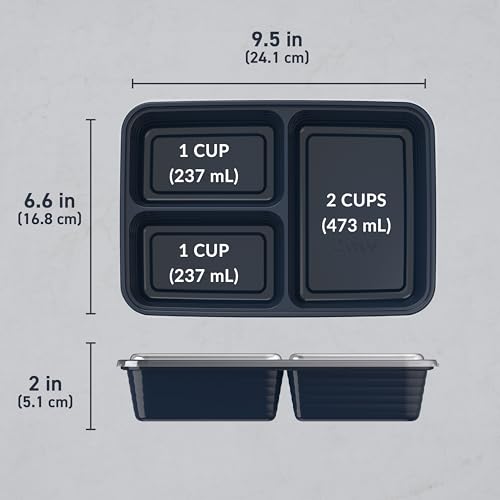 Prep 3 Compartment Meal Prep Containers with Lids (10 Count)