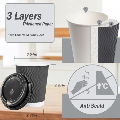 50 Pack 12 oz Insulated Disposable Coffee Cups With Lids (50 Count)