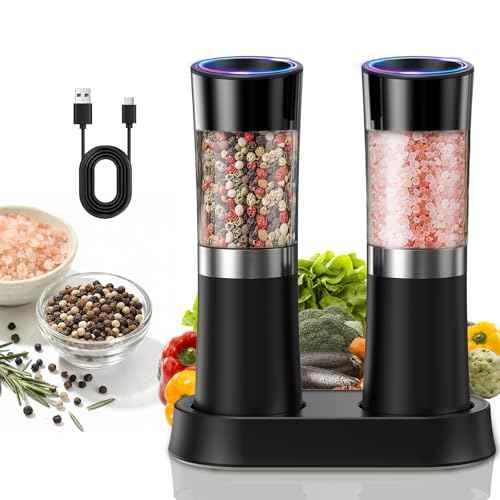 Gravity Sensor Salt and Pepper Grinder Set with Charging Base (2 Count)