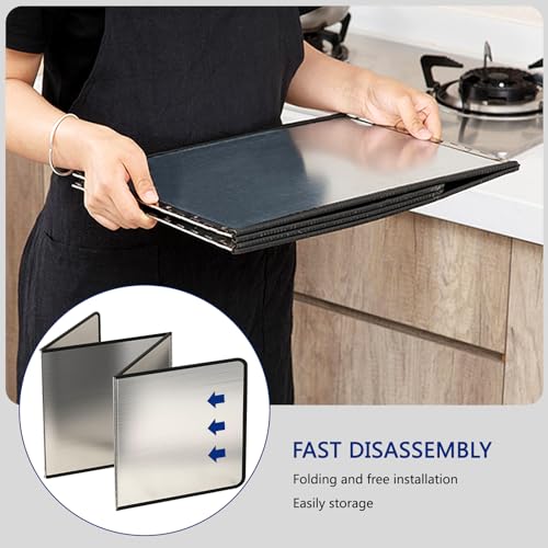 4 Sided Grease Splatter Guard Foldable Splatter Guard for Stove Stainless Steel Oil Splatter Screens Backsplash for Wall Gas Range Frying Pan Camping