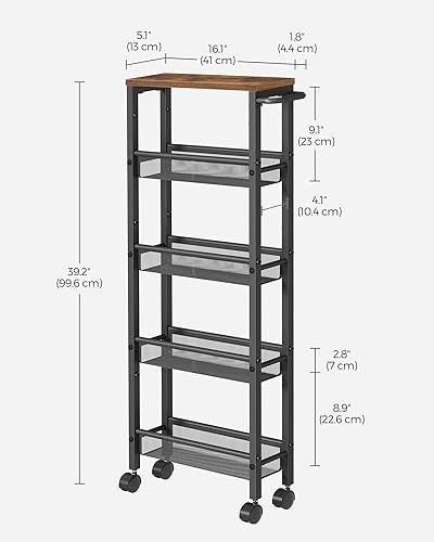 5 Tier Slim Rolling Storage cart with Wheels