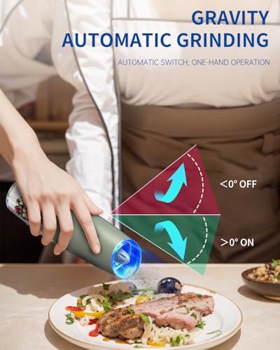 Gravity Electric Salt and Pepper Grinder Set Automatic Salt and Pepper Grinder Set with LED Light (2 Count)