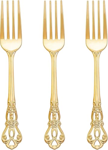 75PCS Gold Forks Disposable 8.1inch Vintage Baroque Forks for Party (75 Count)