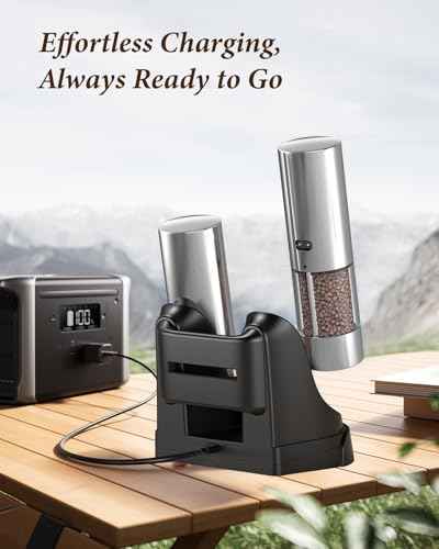 Electric Salt and Pepper Grinder Set with Charging Base & LED Light (2 Count)