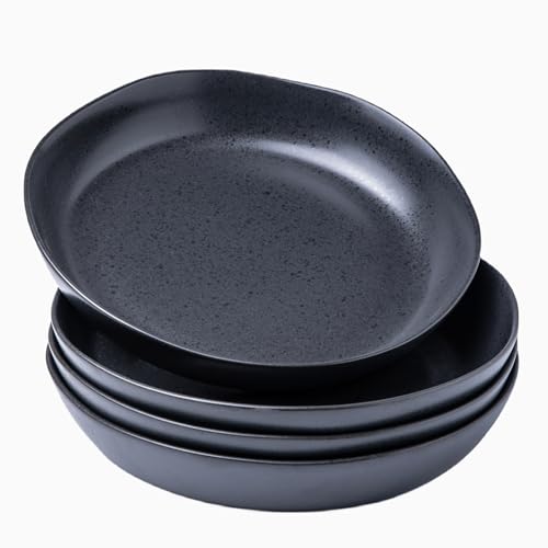 Ceramic 9.75 inch Large Flat Pasta Bowls (4 Count)