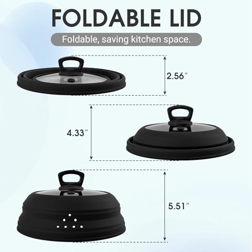 Microwave Splatter Cover Glass 10.5 Inch Microwave Cover for Food with Handle Collapsible Silicone Microwave Cover with Steam Vent for Pot Plate Bowl