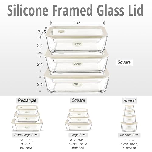 Glass Food Container Set with Glass Lid (3 Count)