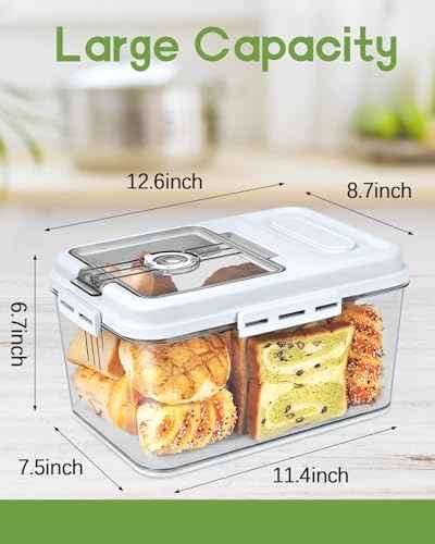 Large Bread Box for Kitchen Countertop 11.4 x 7.5 x 6.7 Inch Airtight Bread Storage Container Time Recording Bread Keeper with Lid for Toast