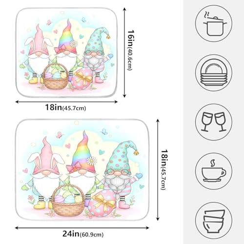 Colorful Easter Cute Gnomes Dish Drying Mat for Kitchen Counter Absorbent Microfiber Small Drying Pad Dish Mats for Kitchen Countertops 16 x 18 Inch