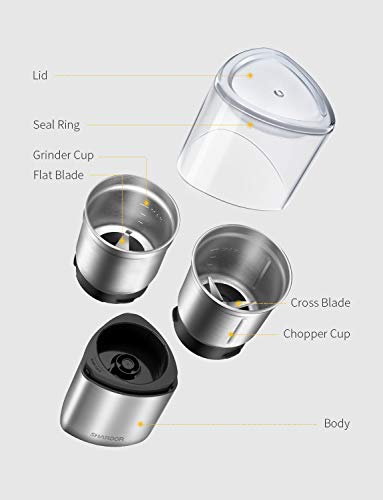Electric Coffee Grinder Herb Blade Grinder Spices Grinder with 2 Removable Stainless Steel Bowls