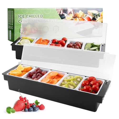 Ice Chilled Condiment Caddy with 5 Removable Trays and Lid (88.1849 Ounce)