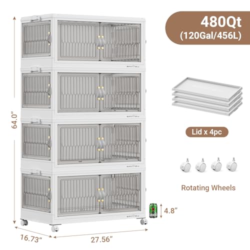 120Gal Stackable Storage Bins with Lids Foldable Boxes (4 Count)