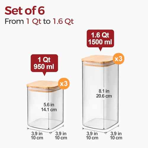 Glass Pantry Storage Containers with Lids 1 (6 Count)