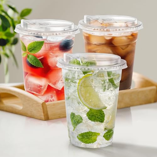 16 oz 500 Pack Clear Plastic Cups with Sip Lids (500 Count)