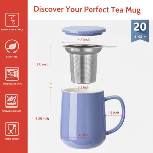20 OZ Porcelain Tea Mug with Infuser and Lid