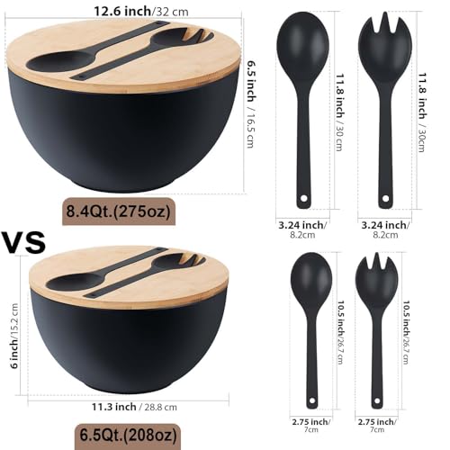 12.6" Extra Large Salad Serving Bowl Set with Wooden Lid&Utensils