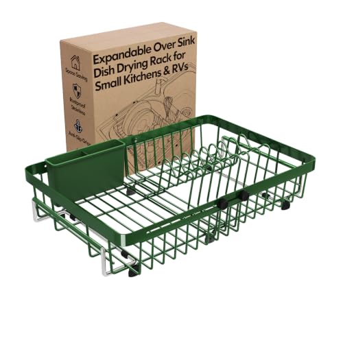 Green Expandable Dish Drying Rack Over The Sink with Anti Slip Grip