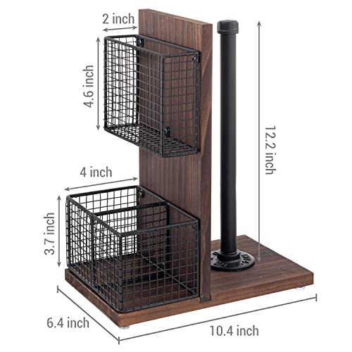 3-in-1 Kitchen Organizer with Paper Towel Holder, Napkin Holder & Spice Rack - Rustic Wood & Industrial Metal Pipe Caddy for Farmhouse Dining Table