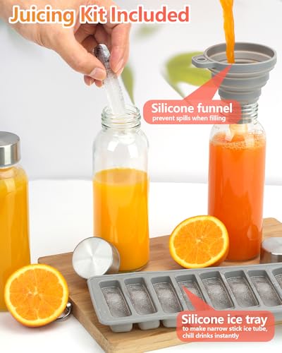 10 oz Glass Juice Bottles with Stainless Steel Gold Lid Leak Proof (8 Count)