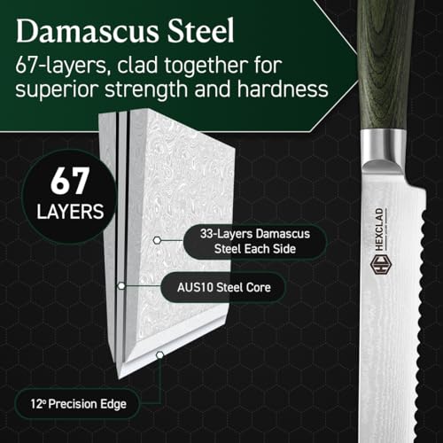 8" Japanese Damascus Stainless Steel Serrated Bread Knife Full Tang