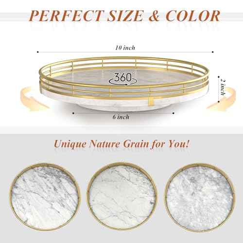 10 Inch White Marble Lazy Susan with Gold Frame