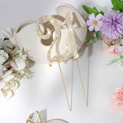 Gold 21st Birthday Cake Topper Rhinestones Cake Decorations